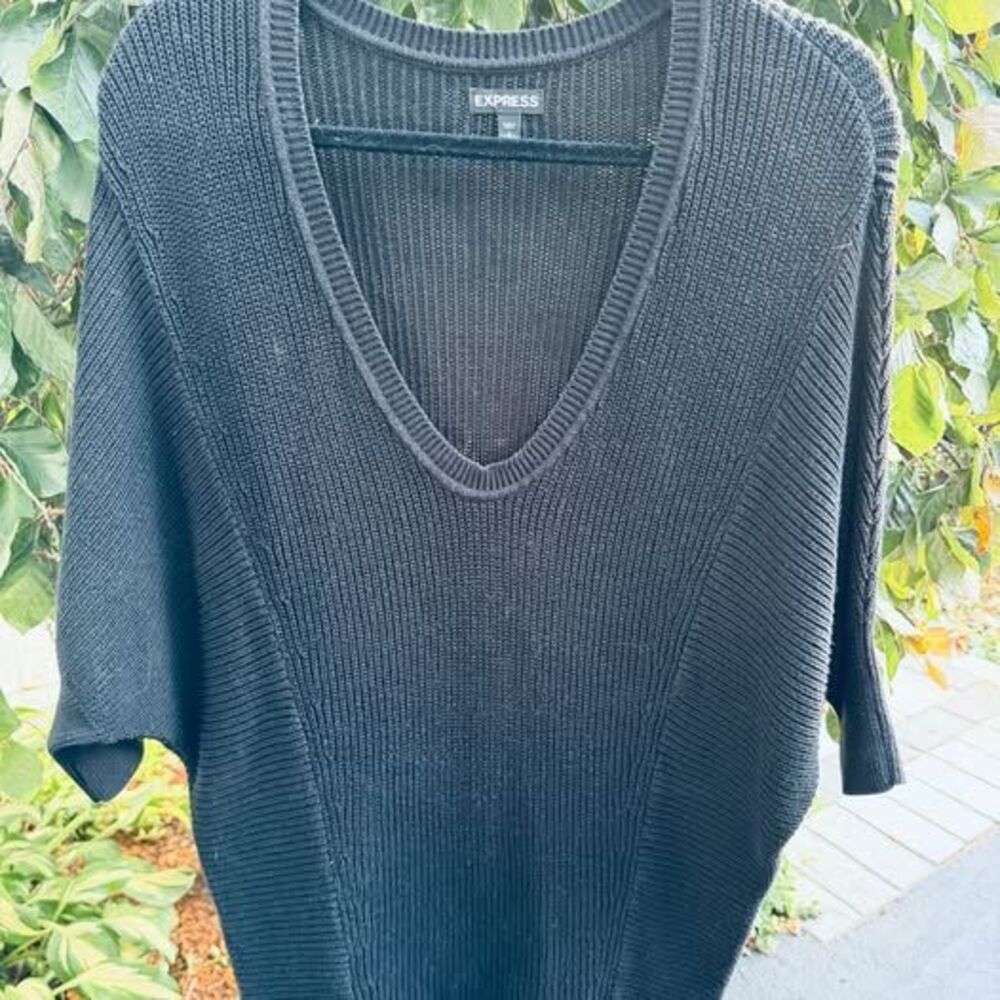 Express Batwing Vintage Black Knit V-Neck Sweater Size Small